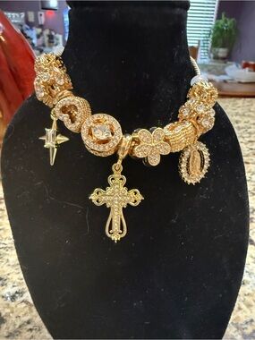 Gold-Tone Charm Cross Necklace for Women